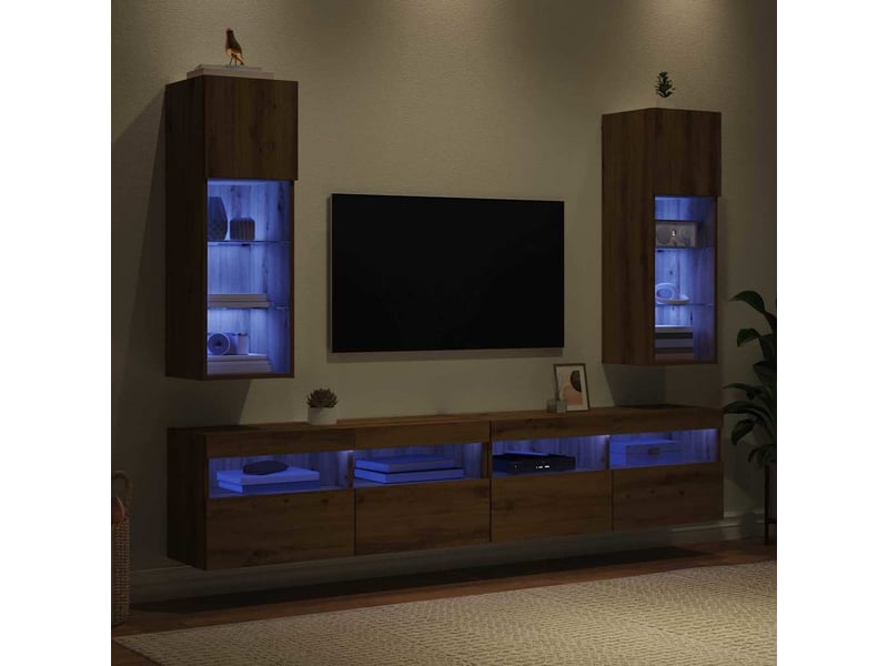 Lot de 2 meuble tv mural, meuble tv suspendu chêne artisanal bois d'ingénierie shl57514 - Conforama E