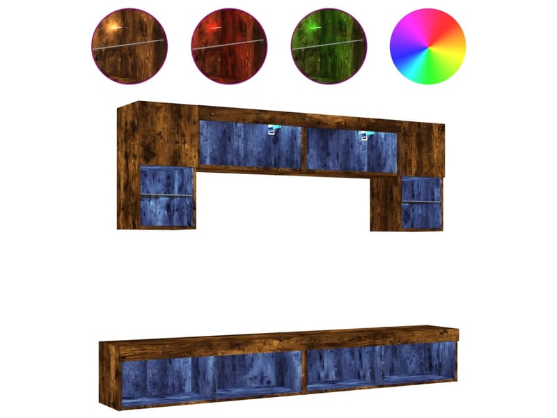  Unités murales tv avec led 6 pcs chêne fumé bois d'ingénierie  - Conforama A