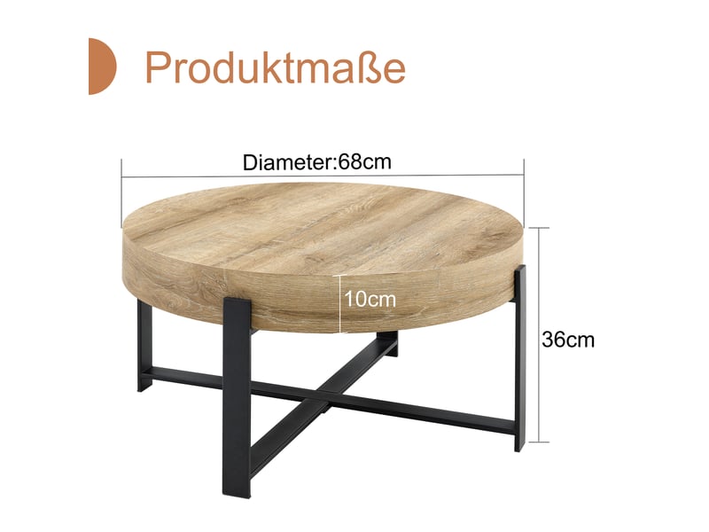  Table basse ronde avec plateau épais et structure croisée en métal, style industriel, pour salon, 68 × 36 cm  - Conforama D