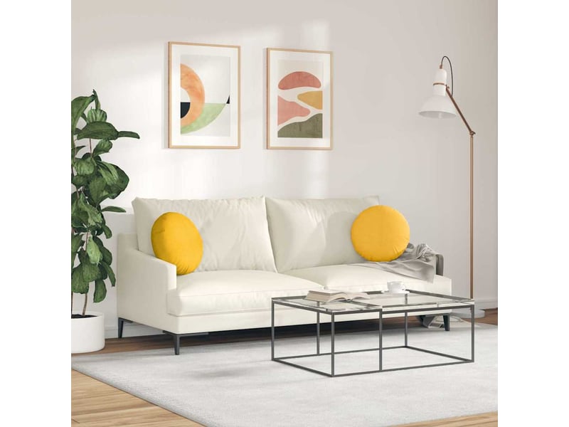  Lot de 2 coussins de siège, coussins décoratifs tissu en velours côtelé jaune clair cf59806  - Conforama D