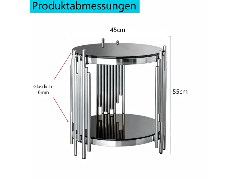  Table basse fixe ronde avec 2 plateaux de rangement, cadre inox pour salon, noir et argent, 56,5 × 51 × 27 cm  - Conforama D