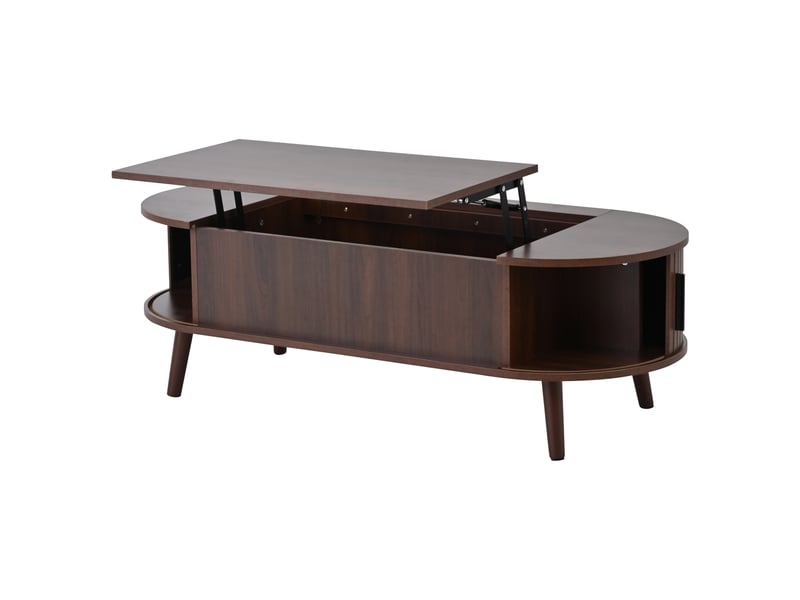  Table basse relevable 120 x 50 x 39,5 cm, hauteur maximale de 53,5 cm, avec rangement dissimulé, table d'appoint à 5 étagères, console de salon, table basse, noyer  - Conforama D