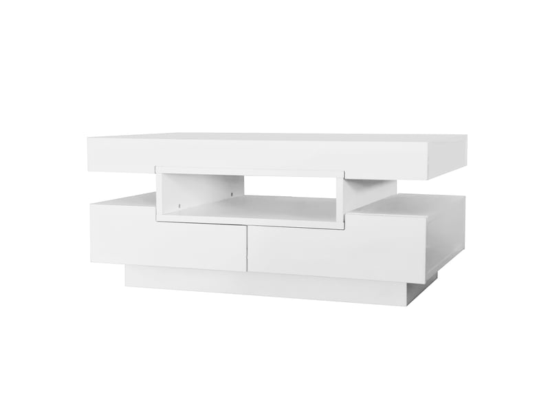  Table basse brillante avec éclairage led et 4 tiroirs, blanc, 80 x 50 x 36 cm Fay Lum - Conforama A
