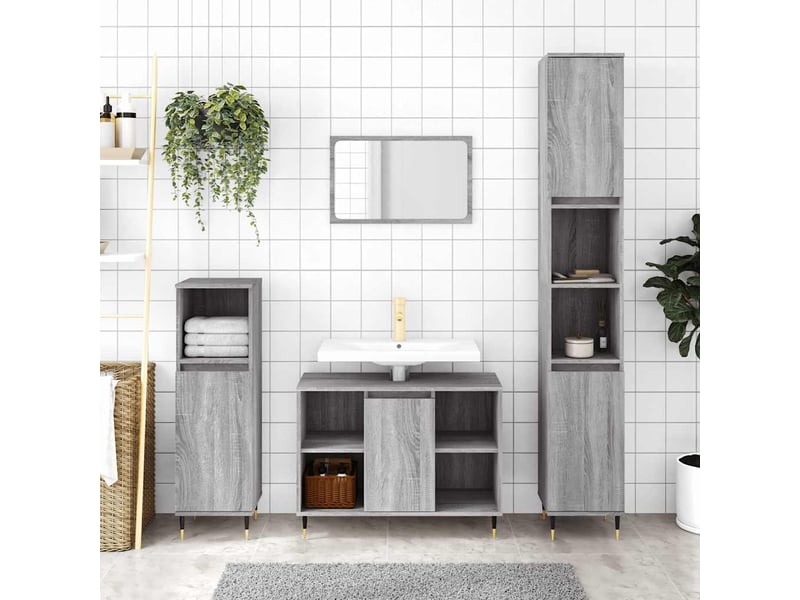  Meuble salle de bain rangement, commode sonoma gris 30x30x100 cm shl5087  - Conforama B
