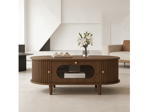 Table basse ovale coloris marron <strong>HAVRYA</strong> <strong></strong> - 50 cmx100 cm