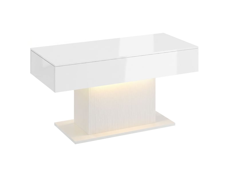  Table basse led avec 2 tiroirs et télécommande pour salon en bois d’ingénierie blanc brillant  - Conforama A