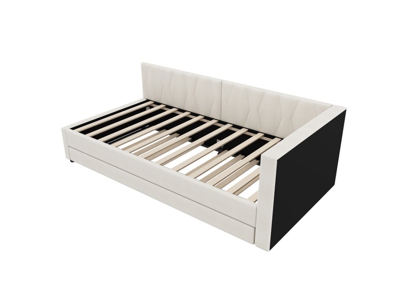  Lit enfant 90x200 cm (gigogne 90x190 cm) gain de place led couleur usb et type‑c rangements lin mdf beige sans matelas  - Conforama E