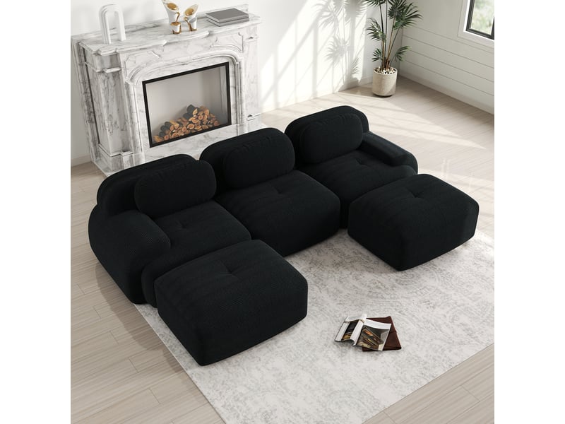  Canapé modulable, canapé de salon, en velours tricoté, noir, livré monté, sans structure, pour salon, bureau, chambre  - Conforama R
