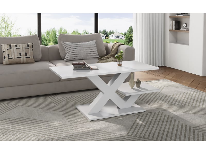  Table basse rectangulaire 100 x 48 x 45 cm en mdf blanc brillant à 2 plateaux  - Conforama D