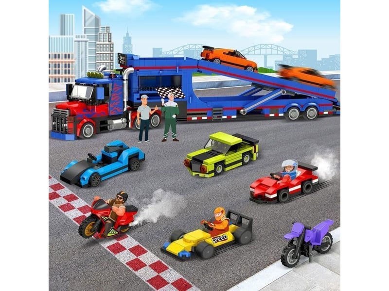  Set de construction camion transport 1050 pieces avec rampe ajustable et mini vehicules 151498_AAANZ42953_6_DROPFR - Conforama D