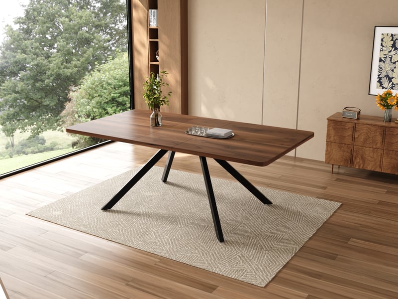  Table à manger extensible 160 à 240 × 90 × 74,5 cm, 3 longueurs, pieds métal, finition effet noyer  - Conforama B