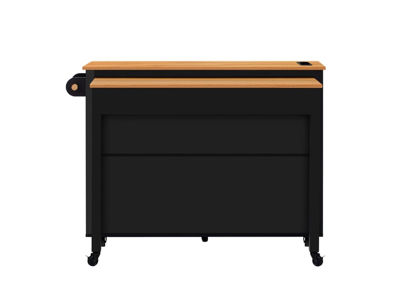  Îlot de cuisine sur roulettes 120 x 40–75 x 92 cm, plan extensible 40-75 cm, station de charge intégrée, mdf, noir  - Conforama A