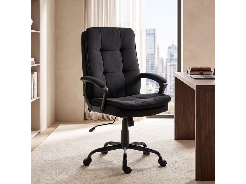  Fauteuil de direction avec revêtement double couche, chaise de bureau en tissu, réglable en hauteur, avec accoudoirs, noir  - Conforama C