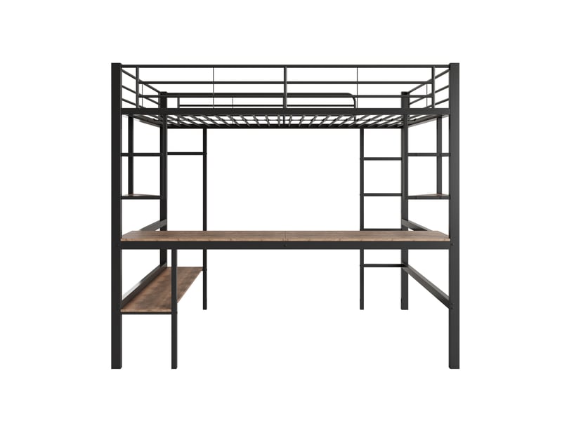 Lit mezzanine simple en métal 90 x 200 cm avec bureau & rangement, noir - Conforama E