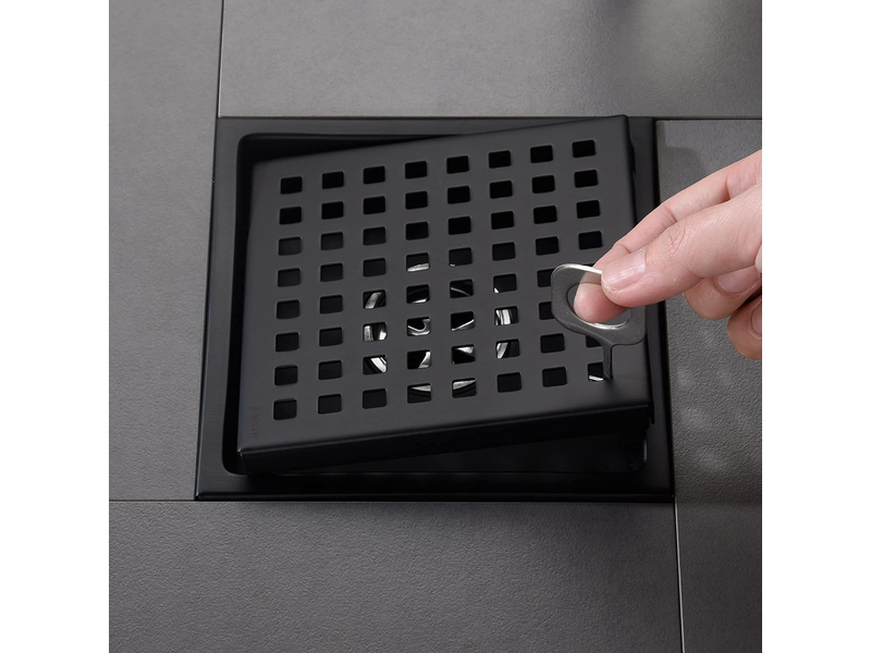  Évacuation de douche carrée de 6 pouces, noir mat, grille avec couvercle amovible, en acier inoxydable sus304  - Conforama C