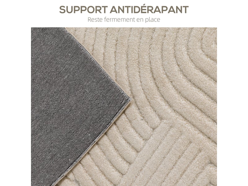  Tapis salon 230 x 160 cm, tapis à poils épais géométrique, crème, moelleux et antidérapant  - Conforama E