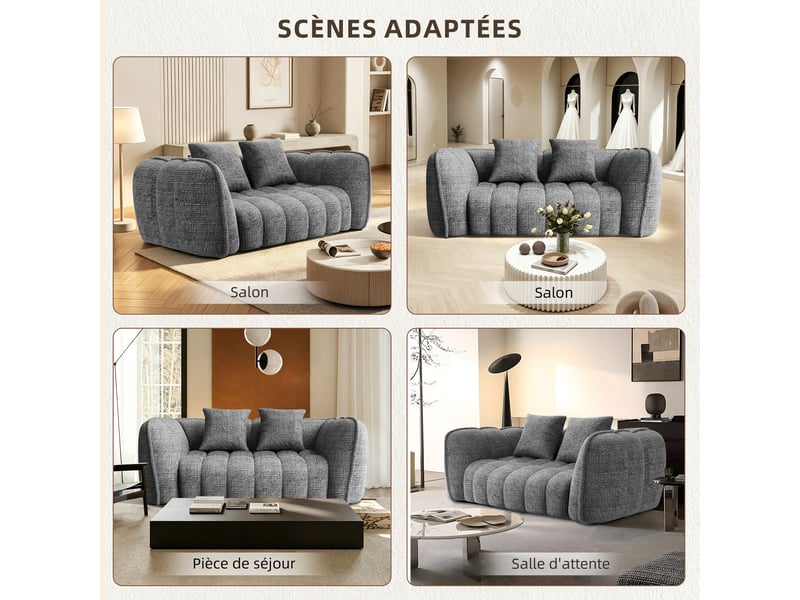 Lexzurn canapé droit compressé fixe,canapé droit fixe,avec coussin,conception ergonomique,profondeur d'assise accrue 60 cm,adapté à de nombreux contextes,base antidérapante  - Conforama E