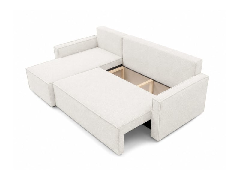  Farah - canapé d'angle reversible convertible 4 places accoudoirs slim en tissu bouclettes généreuses  - Conforama D