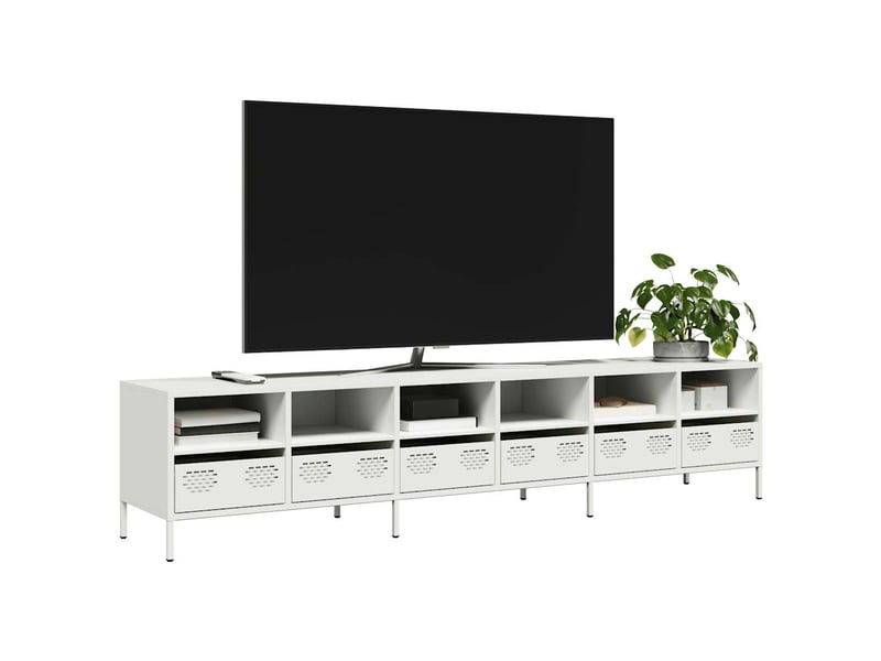  Meuble tv - banc tv - meuble de rangement blanc 202x39x43,5 cm acier laminé à froid  - Conforama B