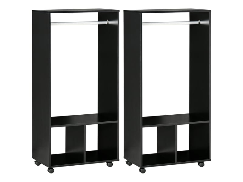  Lot de 2 portants à vêtements penderie mobile avec roulettes 2 niches + grand espace penderie en bois noir  - Conforama A