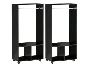 Lot de 2 portants à vêtements penderie mobile avec roulettes 2 niches + grand espace penderie en bois noir