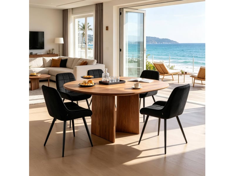  Chaise de salle à manger lot de 4 avec assise rembourrée et dossier incurvé en velours et métal noir  - Conforama E