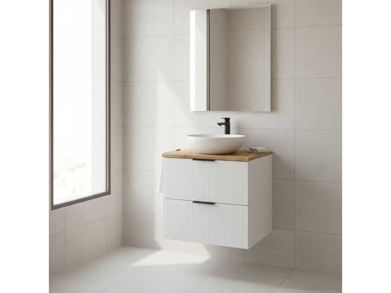  Ensemble de salle de bain noxera 60 cm – blanc mat et chêne wotan  - Conforama B
