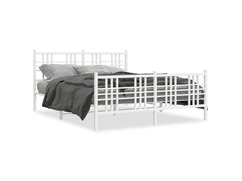  Lit adulte, lit double, cadre de lit métal sans matelas et pied de lit blanc 150x200cm cf9704  - Conforama A