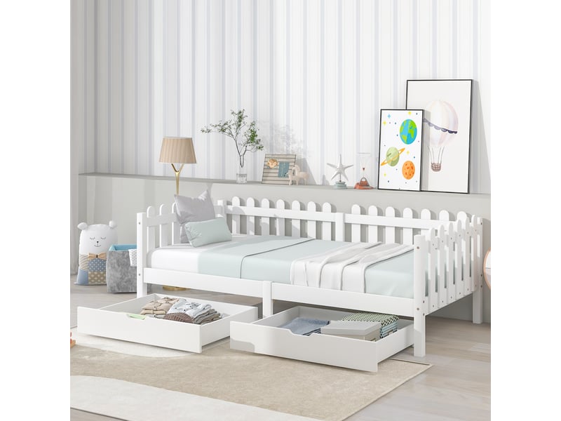  Deux tiroirs de rangement sous lit en mdf avec roulettes, blanc, 93x67x20cm, lot de 2, uniquement tiroirs  - Conforama D