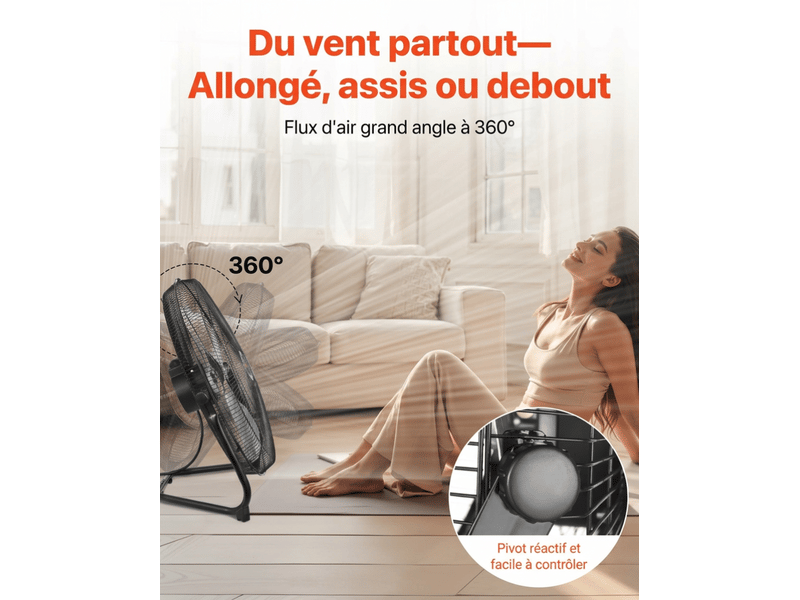 Ventilateur de sol industriel 20 pouces métal 3 vitesses 4800 cfm inclinaison 360° pour garage atelier - Conforama E