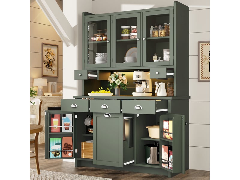 Buffet de cuisine avec éclairage led connecté, 120x40x180 cm, vert - Conforama C
