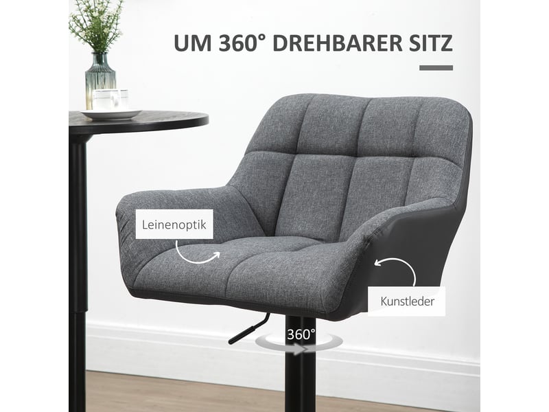  Tabourets de bar lot de 2 réglables et pivotants à 360° avec dossier - lpospi - repose-pieds, simili cuir - gris  - Conforama E