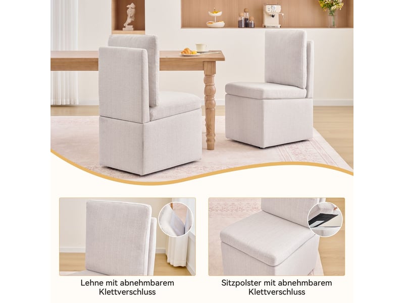  Chaise de salle à manger rangement intégré dossier intégré assise rembourrée poignée de traction charge max 110 kg gris-beige  - Conforama D