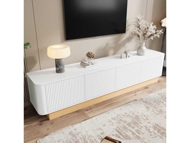  Meuble tv 200 cm – tv-lowboard luxueux, 4 portes, grand rangement, étagères réglables, mdf – minimalisme moderne  - Conforama E
