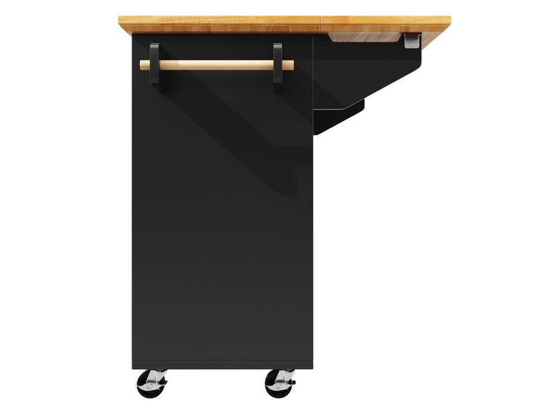  Chariot de cuisine 120 x 73 cm sur roulettes porte-serviettes rangement à épices étagères réglables deux portes cinq tiroirs blanc et noir  - Conforama A