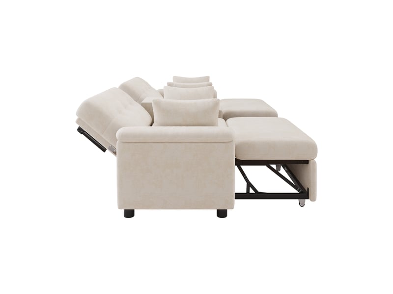  Canapé convertible, canapé-lit, en chenille, beige, porte-gobelets, 284 x 138 x 89 cm, dossier réglable  - Conforama B