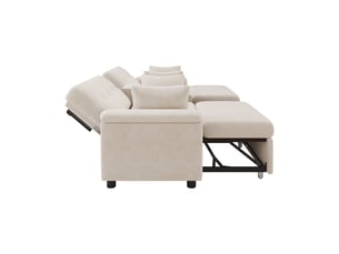 Canapé panoramique, transformable en lit, dossier réglable, avec coussins, en tissu chenille, coloris beige, l284 x p138 x h89 cm