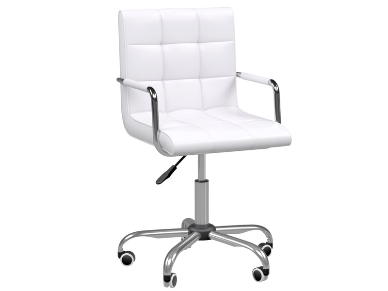  Chaise de bureau en similicuir blanc avec 5 roulettes pivotantes, assise rembourrée et hauteur réglable, 52,5 x 54 x 84-99 cm  - Conforama B