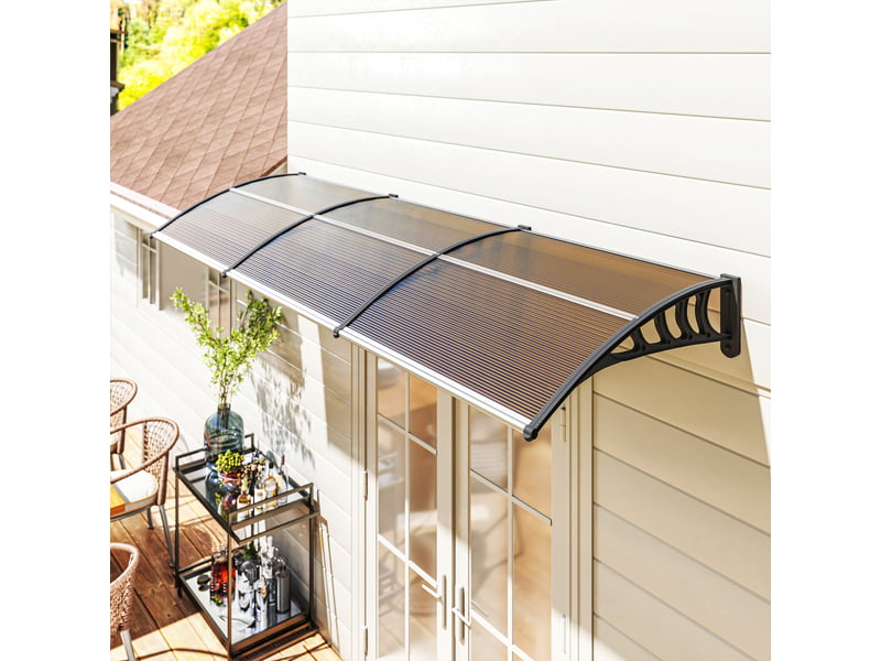  Auvent extérieur pour fenêtres et portes, en polycarbonate et aluminium, 303 x 100 x 26 cm - marron  - Conforama C