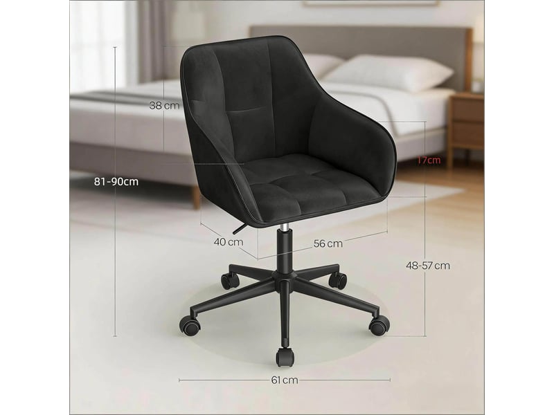  Chaise de bureau ergonomique pivotante 360° à hauteur réglable - lpospi - accoudoirs intégrés, velours - noir  - Conforama D