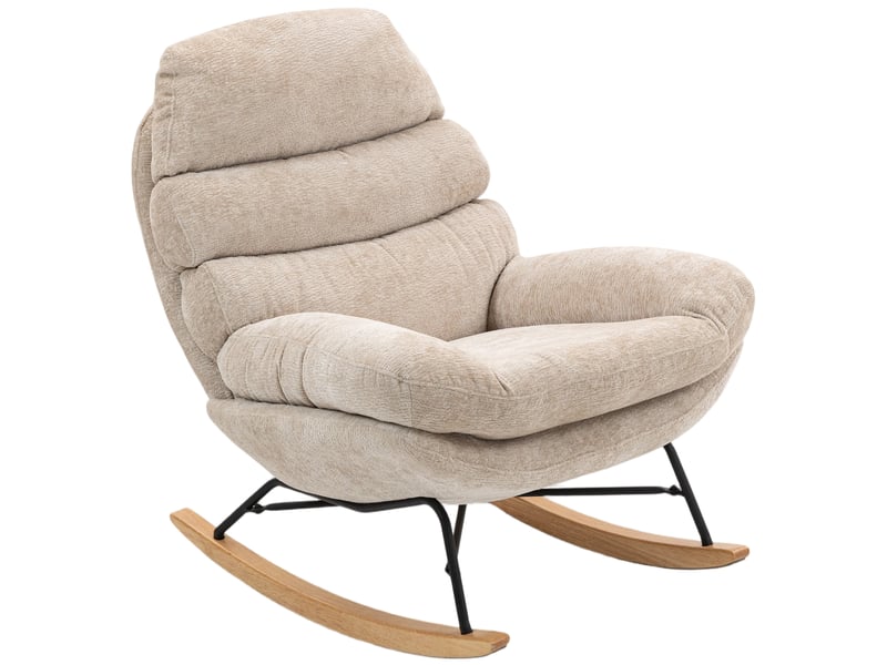  Fauteuil à bascule rembourré avec pieds en acier et patins en bois, blanc crème  - Conforama B