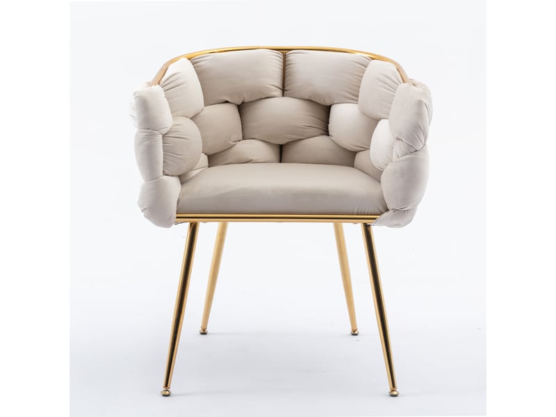 Fauteuil en velours avec accoudoirs et dossier mi-haut, pour salon ou coiffeuse, structure métallique beige - Conforama E