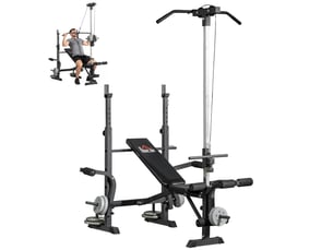 Banc de musculation multifonctionnel réglable pour un entraînement complet du corps, 180 x 134 x 200 cm, argent et noir
