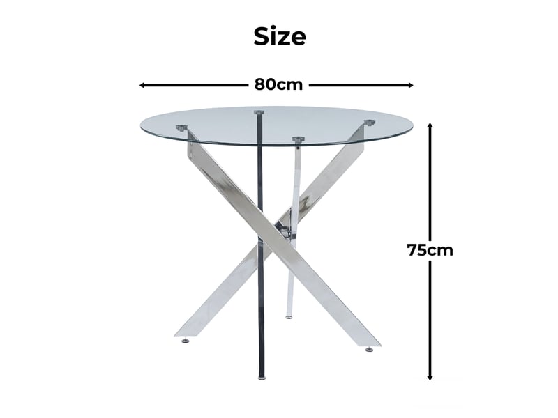  Table de salle à manger ronde – plateau en verre trempé et pieds métal chromé argenté – ø 80 x h 75 cm  - Conforama C