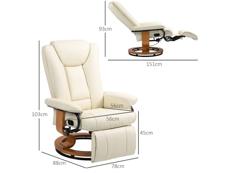  Fauteuil relax manuel pivotant 360° en similicuir blanc crème avec repose-pieds  - Conforama C
