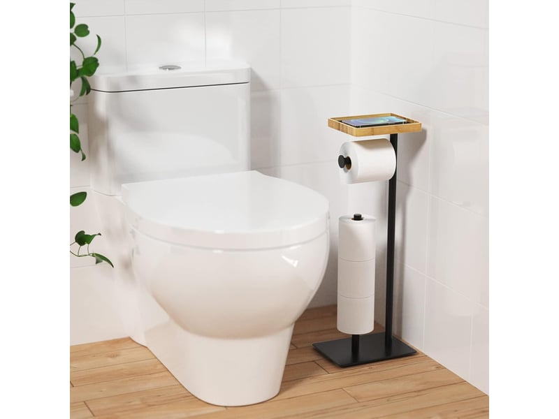 Distributeur de papier toilette sur pied avec étagère de rangement – noir, h 65 cm - Conforama C