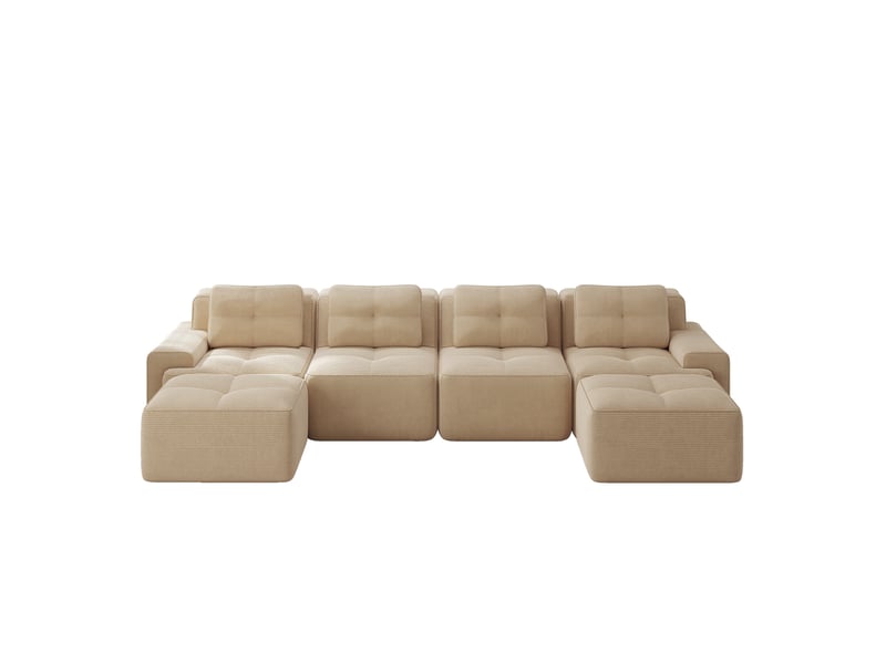  Canapé en u 4 places en velours côtelé beige avec chaiselongue et assise profonde de 74 cm  - Conforama A