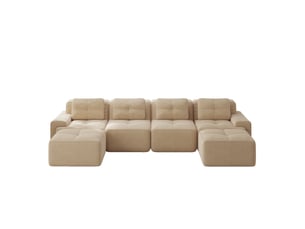 Canapé en u 4 places en velours côtelé beige avec chaiselongue et assise profonde de 74 cm
