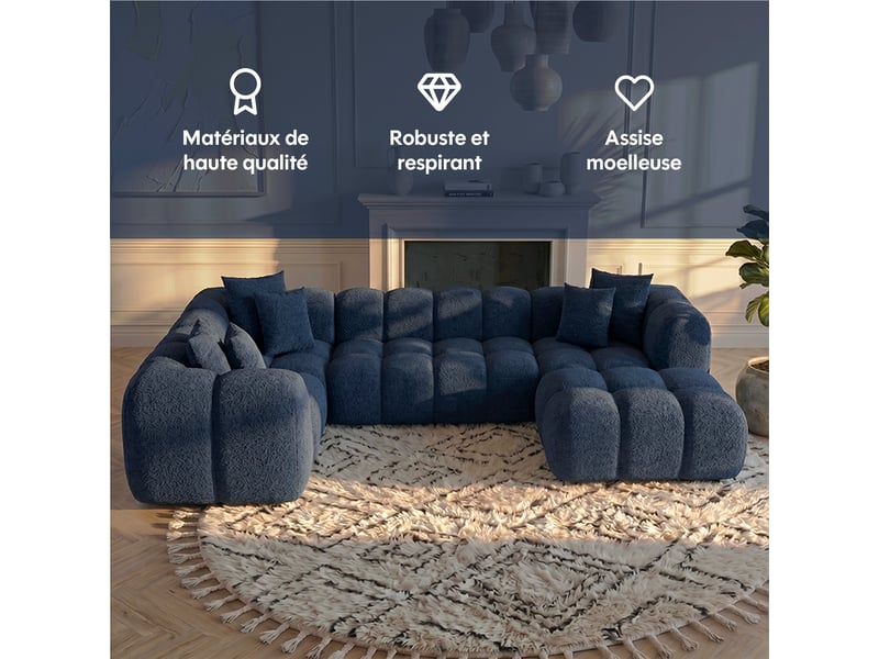 Canapé nuage en u convertible en bouclette bleu - alba - morphea  - Conforama C