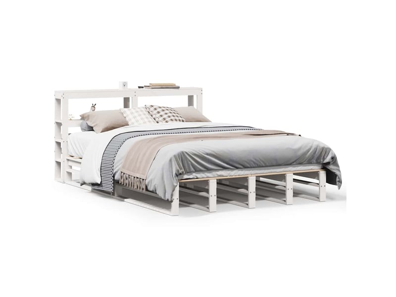 Lit double- lit adulte - cadre de lit sans matelas blanc 120x200 cm bois de pin massif - Conforama A